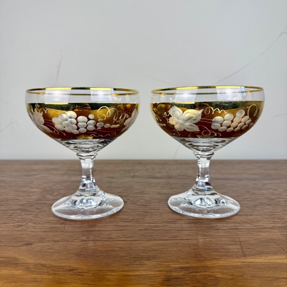 Vintage Gold Cut-to-Clear Crystal Coupes – Western Germany – Set of 2 - Picture 8 of 16